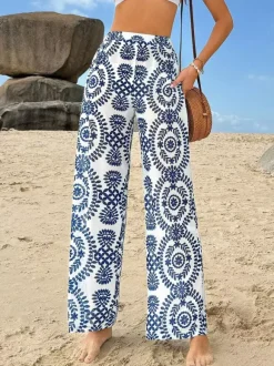 Pantalon bleu taille haute