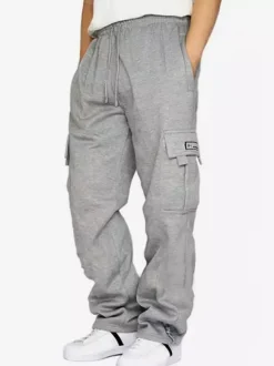 Pantalon cargo décontracté pour homme coupe droite surdimensionné taille naturelle avec poches