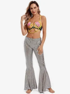 Pantalon de danse du ventre argenté pour adultes ensemble d'halloween en Polyester vêtements de danse Sexy pour femmes