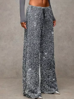 Pantalon de soirée à paillettes et cordon de serrage jambes larges pour femmes collection 2026