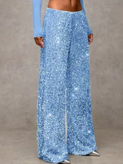 Pantalon de soirée à paillettes et cordon de serrage jambes larges pour femmes collection 2026