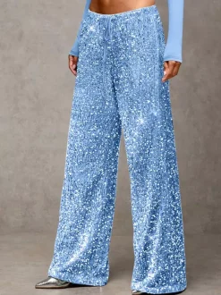 Pantalon de soirée à paillettes et cordon de serrage jambes larges pour femmes collection 2026