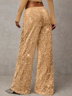Pantalon de soirée à paillettes et cordon de serrage jambes larges pour femmes collection 2026