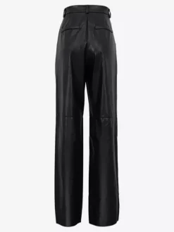 Pantalon droit en similicuir bleu à boutons taille naturelle