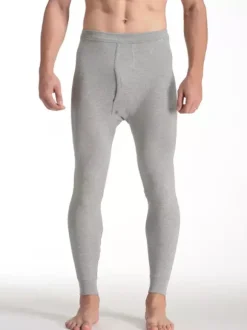 Pantalon homme coupe slim coton léger couleur unie caleçon long en une seule pièce
