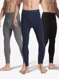 Pantalon homme coupe slim coton léger couleur unie caleçon long en une seule pièce