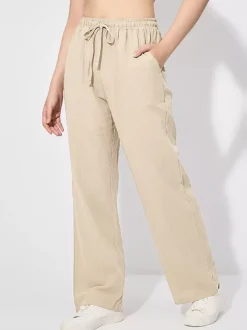 Pantalon large pour femme - Pantalon fluide décontracté à taille élastique et cordon de serrage - Vacances d'été à la plage 2026