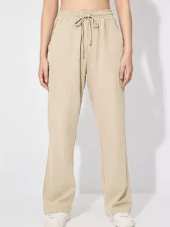 Pantalon large pour femme - Pantalon fluide décontracté à taille élastique et cordon de serrage - Vacances d'été à la plage 2026