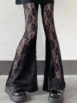 Pantalon Lolita gothique évasé Lolita en dentelle noire