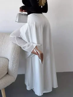 Pantalon palazzo femme à jambes larges double épaisseur de maille fendue fluide taille haute