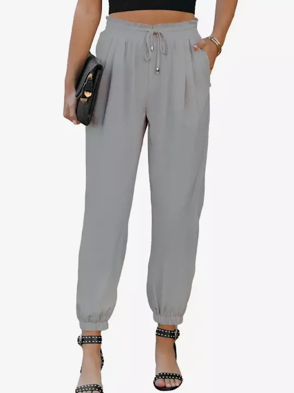Pantalon Pantalon Taille Haute à Lacets Rouge Brique