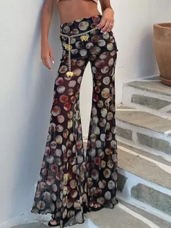Pantalon évasé transparent imprimé pour femme 2026