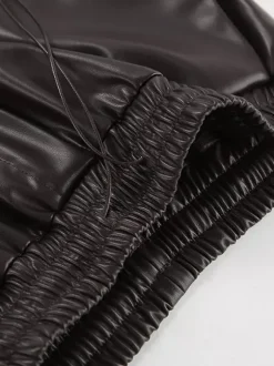 Pantalon large en similicuir à taille élastique et cordon de serrage