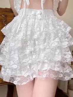 Pantalon Lolita blanc ample en dentelle à volants et volants Sweet Lolita Bloomers