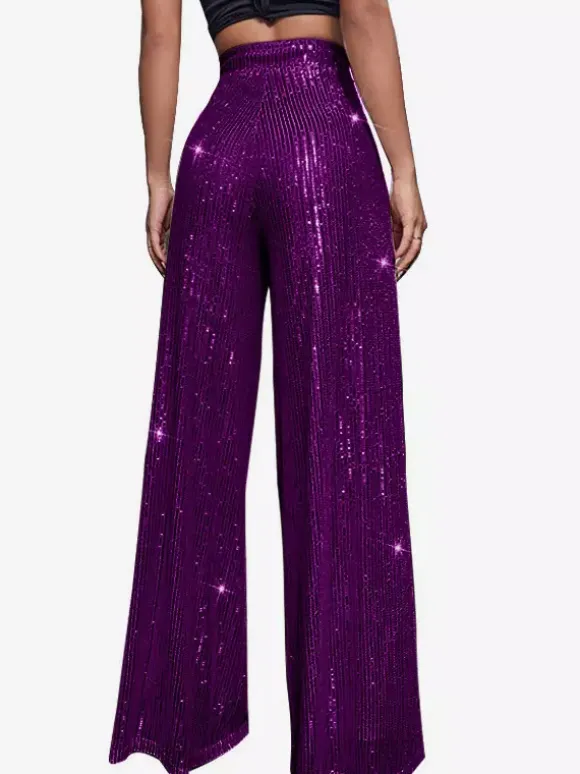 Pantalon palazzo à sequins taille haute et jambes larges style clubwear.