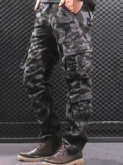 Pantalon Pour Homme Camouflage Taille Naturelle Pantalon Cargo Droit Pantalon Gris