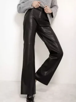 Pantalon rouge en similicuir PU taille naturelle coupe droite chic
