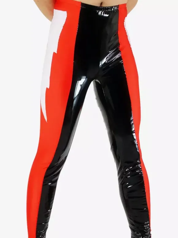 Pantalons de zentai Wrestling rouge bicolore Déguisements Halloween
