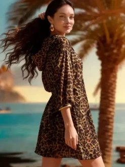 Paréo jaune à manches longues et imprimé géométrique robe courte en résille maillot de bain d'été pour la plage