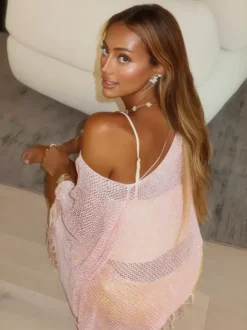 Paréos roses à franges en polyester pour femmes maillots de bain sexy d'été