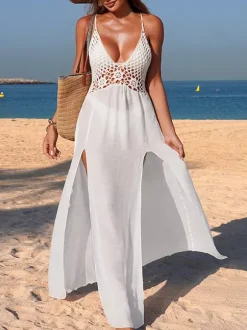 Paréos pour femmes maillots de bain d'été sexy blancs sans manches en crochet