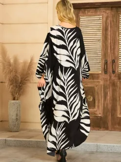 Paréos robes maxi oversize à manches longues imprimé léopard col en V manches chauve-souris maillots de bain de plage colorés et décontractés