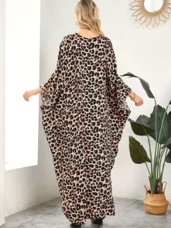 Paréos robes maxi oversize à manches longues imprimé léopard col en V manches chauve-souris maillots de bain de plage colorés et décontractés