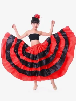Paso Doble Costume De Danse Pour Enfants Jupe De Flamenco Filles Rouge Deux Tons Espagnole Fond De Tauromachie Déguisements Halloween