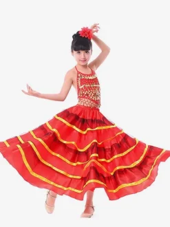 Paso Doble Dance Costume Enfants Jupe De Flamenco Filles Rouge Costumes De Corrida Espagnol Déguisements Halloween Robe de Princesse Fille