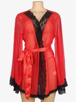 Peignoir à manches longues en dentelle bicolore lingerie surdimensionnée
