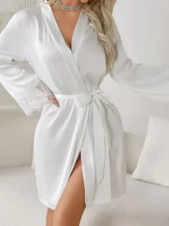Peignoir à manches longues en dentelle Lingerie Vêtements de nuit Chemise de nuit