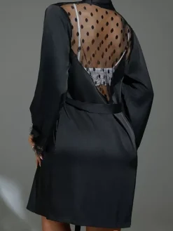 Peignoir à manches longues en dentelle Lingerie Vêtements de nuit Chemise de nuit