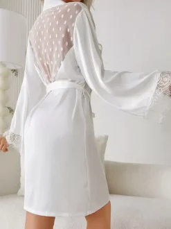 Peignoir à manches longues en dentelle Lingerie Vêtements de nuit Chemise de nuit
