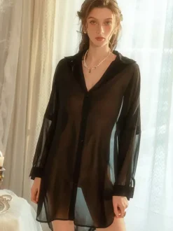 Peignoirs de lingerie de mariée nuisettes blanches transparentes et sexy à boutons superposés chemise de nuit en lingerie