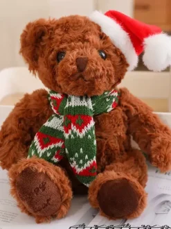 Peluche D'ours Poupée Petit Noël Cadeau Enfant Chapeau Écharpe
