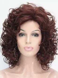 Perruque bob courte bouclée en laine raie sur le côté style rétro boucles souples résistante à la chaleur en cheveux synthétiques