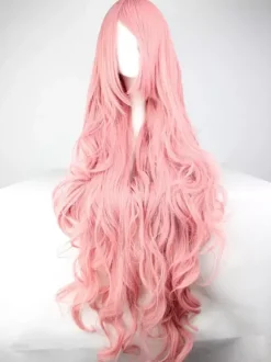 perruque de Hallowmas de Carnaval ébouriffée longue frisée Saumon Rose en fibre synthétique mode Perruques