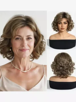 Perruque synthétique châtain clair courte pour femme