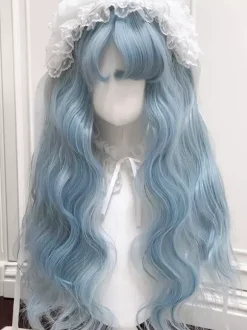 Perruque Lolita Harajuku Fashion bleu ciel clair longue résistante à la chaleur en fibre ébouriffée accessoires Lolita
