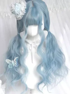 Perruque Lolita Harajuku Fashion bleu ciel clair longue résistante à la chaleur en fibre ébouriffée accessoires Lolita