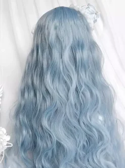 Perruque Lolita Harajuku Fashion bleu ciel clair longue résistante à la chaleur en fibre ébouriffée accessoires Lolita