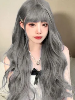 Perruques Sweet Lolita longues fibres résistantes à la chaleur bleu gris accessoires Lolita