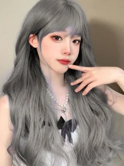 Perruques Sweet Lolita longues fibres résistantes à la chaleur bleu gris accessoires Lolita