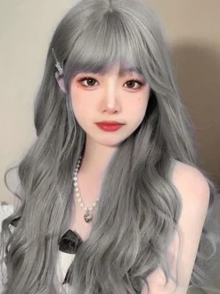 Perruques Sweet Lolita longues fibres résistantes à la chaleur bleu gris accessoires Lolita
