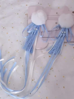 Épingle à cheveux Lolita de style chinois Pom Pom Tassel Bow Rouge Lolita Accessoire pour cheveux Déguisements Halloween