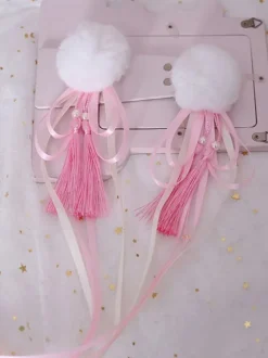 Épingle à cheveux Lolita de style chinois Pom Pom Tassel Bow Rouge Lolita Accessoire pour cheveux Déguisements Halloween
