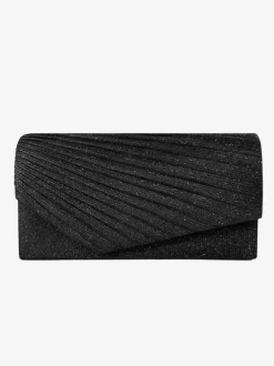 Pochette de soirée plissée en tissu pailleté couleur unie pour mariage ou autre occasion formelle.