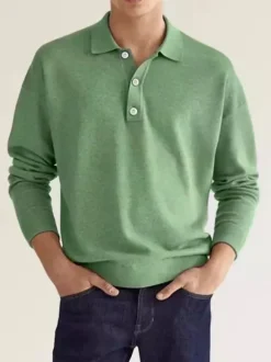 Polo à col et manches longues pour homme t-shirt de sport à boutons polos de golf athlétiques chemises quotidiennes