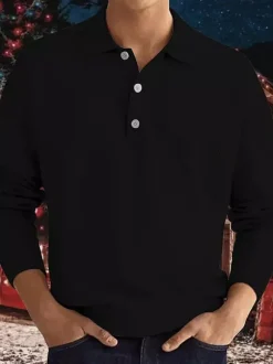 Polo à col et manches longues pour homme t-shirt de sport à boutons polos de golf athlétiques chemises quotidiennes