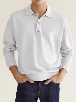 Polo à col et manches longues pour homme t-shirt de sport à boutons polos de golf athlétiques chemises quotidiennes